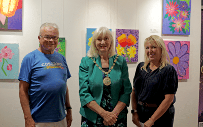 East Renfrewshire Provost, Mary Montague opens art exhibition by people with learning disabilities at Eastwood Park Theatre and Gallery, Giffnock.